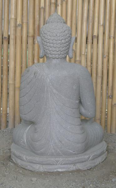 Product image 6 of the product “Seated Buddha made of Riverstone in Dharmachakra gesture of wheel of the teaching of the Dharma, H. 83cm. There is a stone eye on the left shoulder. ”